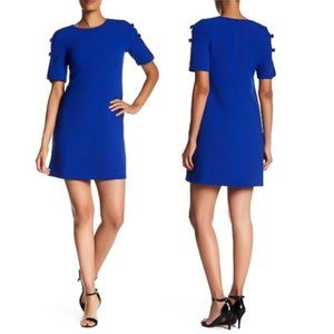 VINCE CAMUTO Blue Bow Sleeve Crepe Shift Dress